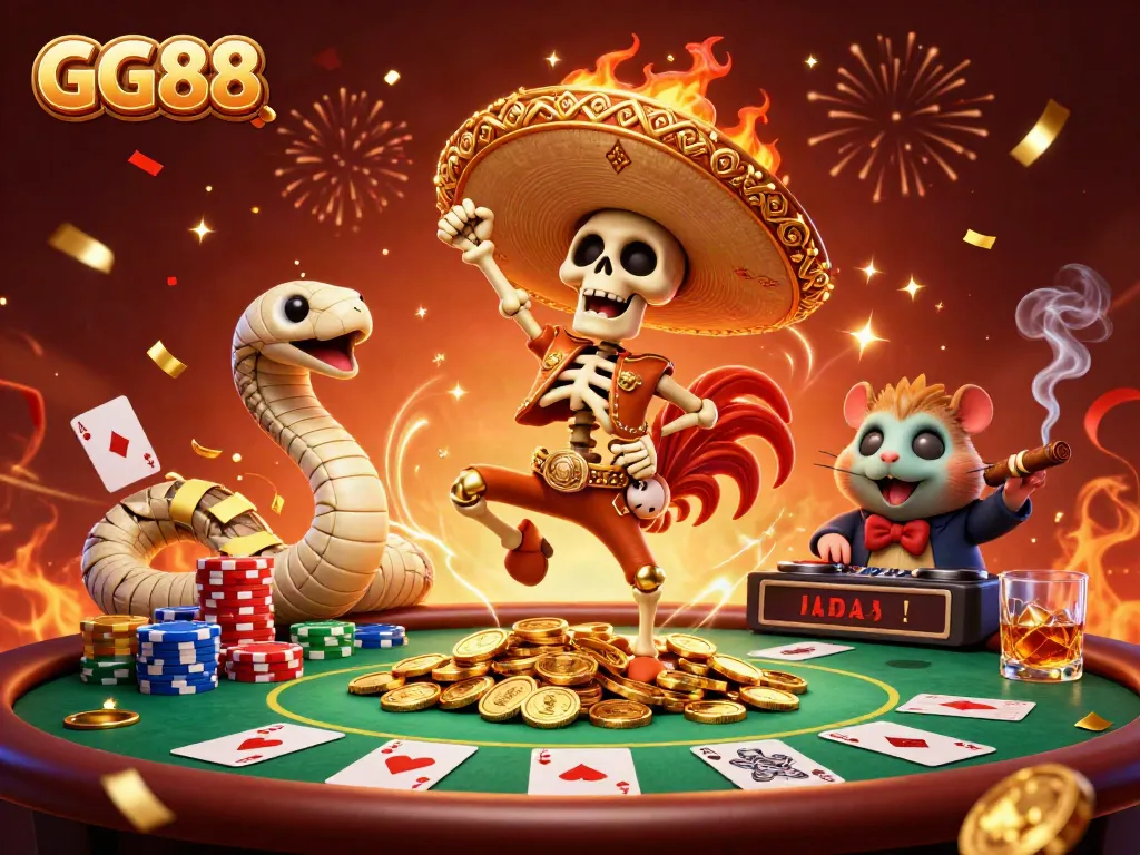 Experience GG88's thrilling casino atmosphere with vibrant characters celebrating on golden coins.