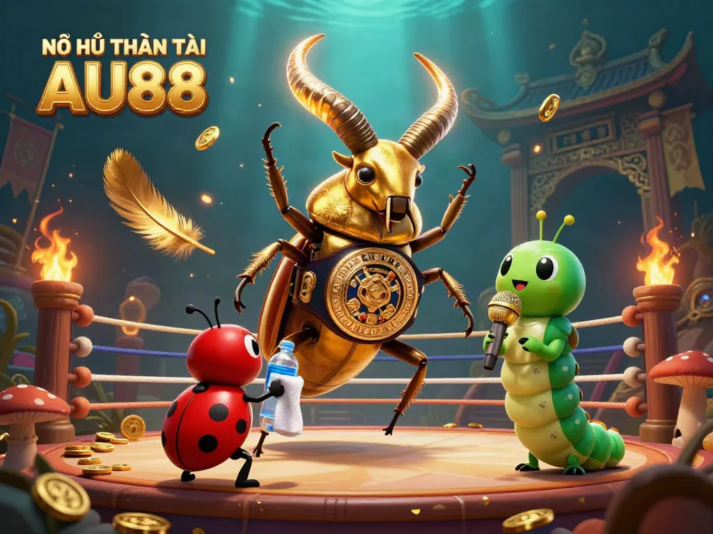 Engage in thrilling gameplay with NỖ HŨ THẦN TÀI AU88 featuring vibrant slot elements and colorful characters.
