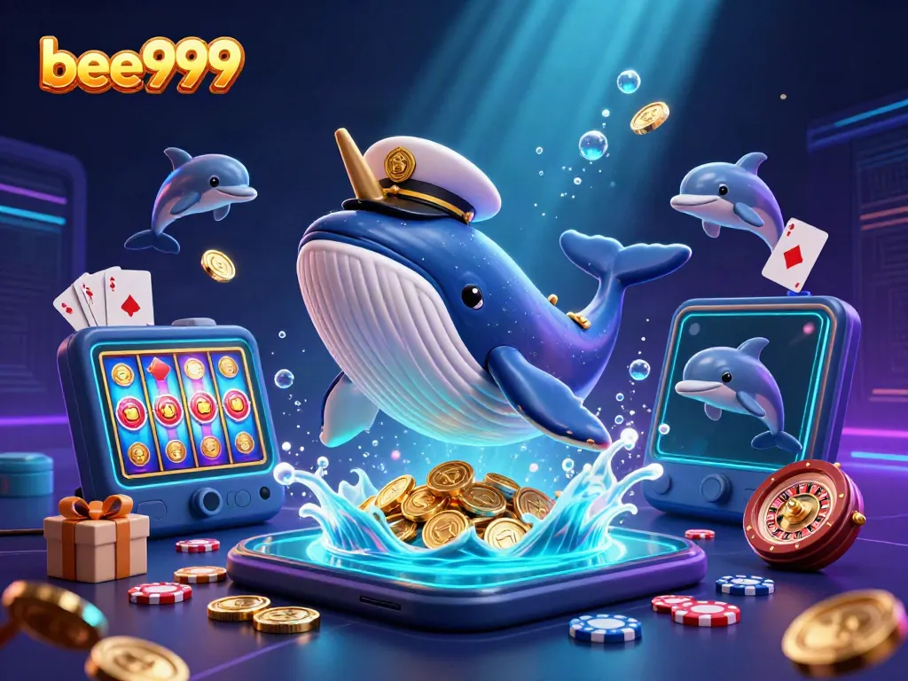 Experience exhilarating gameplay at bee999 with a whimsical underwater scene featuring a whale and a narwhal.