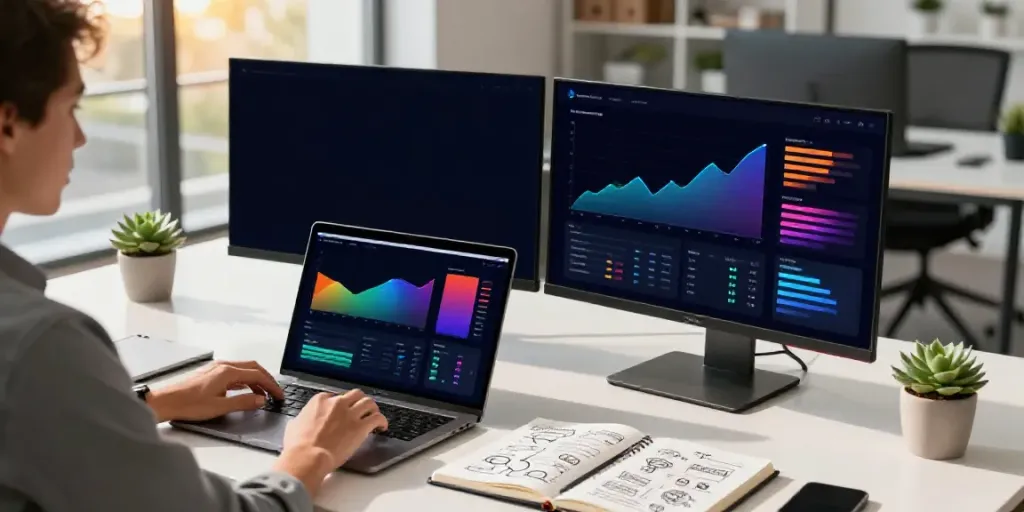 Digital marketing professional analyzing data from the best websites to buy organic web traffic.
