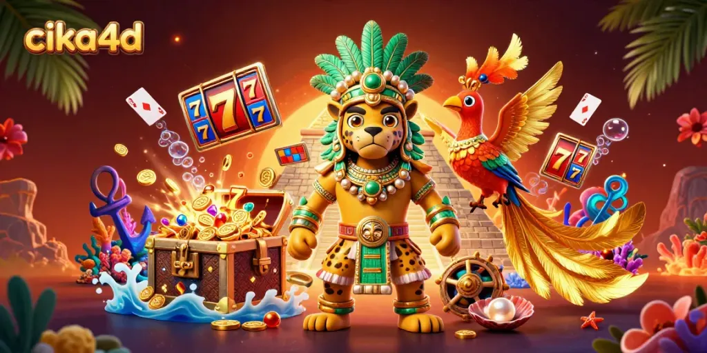 Engage with exciting gameplay at cika4d, featuring a vibrant Mayan jaguar priest and slots.
