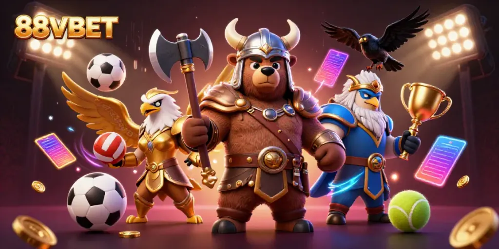 Experience dynamic sports action with 88VBET featuring unique characters and casino elements.