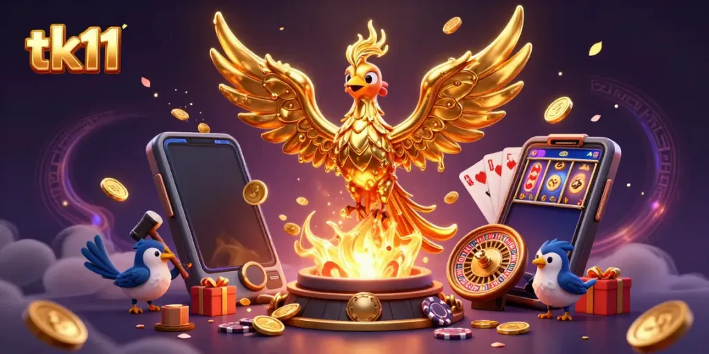 Experience exhilarating gaming action with the golden phoenix and casino elements in a dynamic tk11 scene.