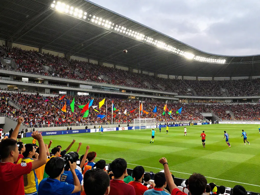 Football fans at a stadium during a lively match, showcasing the essence of TOP10สนาม.