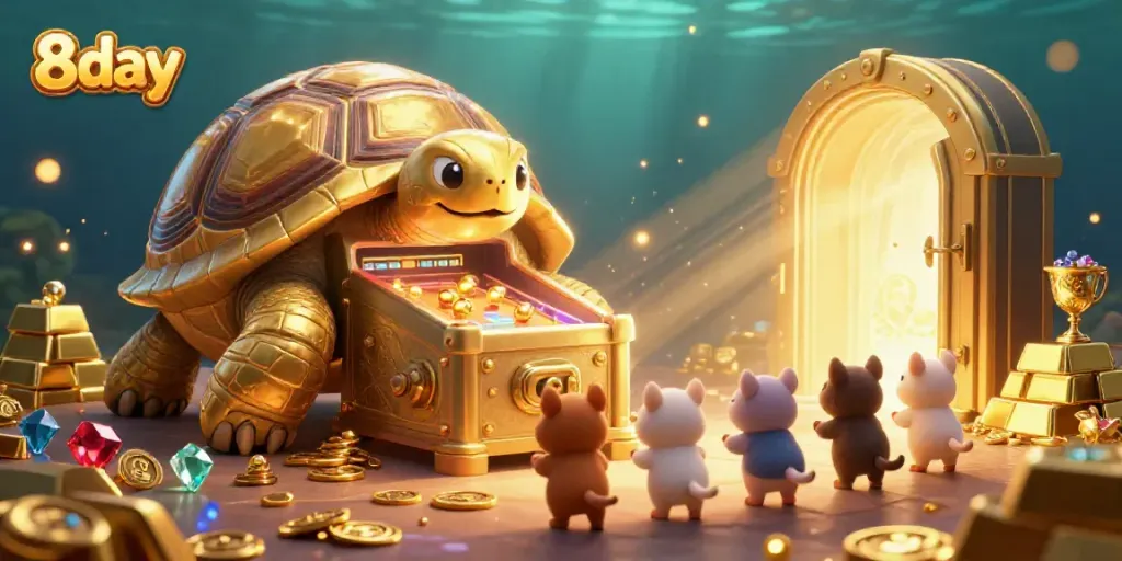 Experience vibrant wins at 8day's thrilling casino with a colossal tortoise pinball machine.