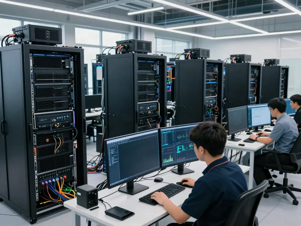 Modern AI data center equipped with GPU servers for efficient workloads.