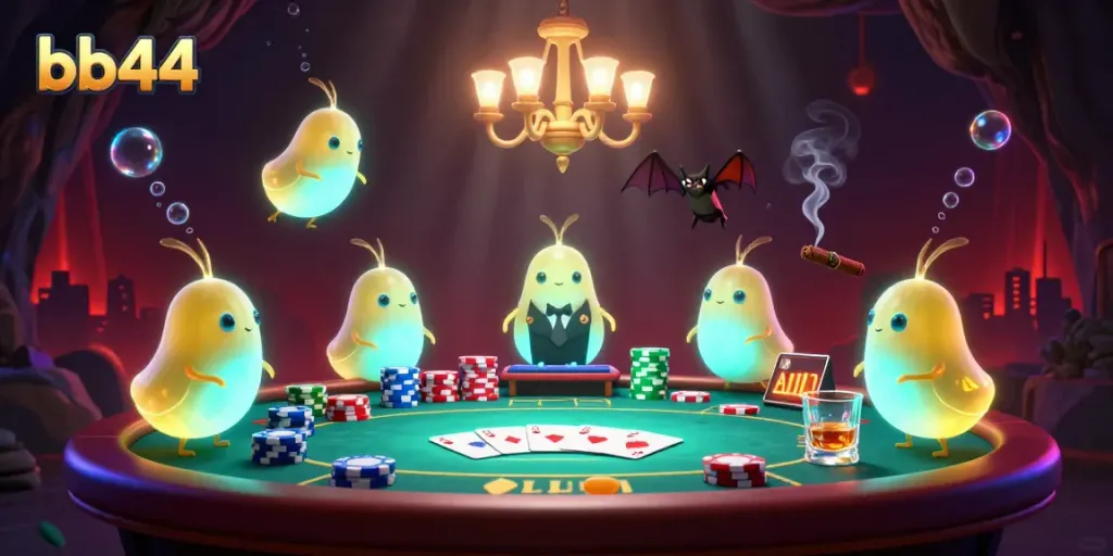 Experience the vibrant bb44 cave casino animated by glowworms and a bat dealer.
