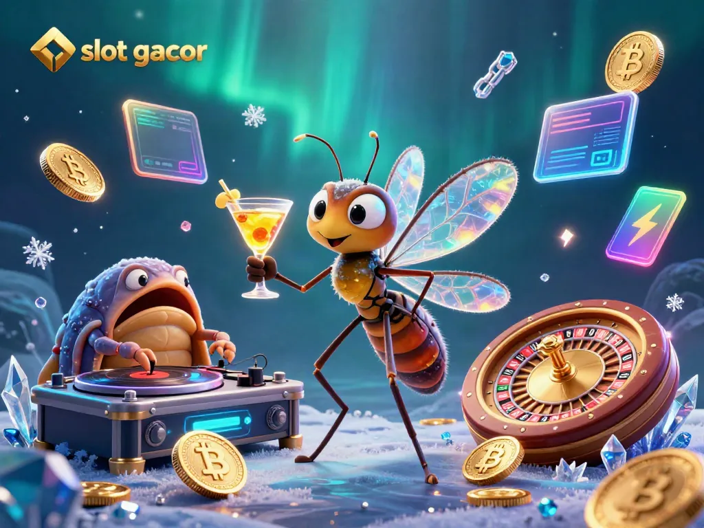 Experience the thrill of slot gacor with a vibrant 3D illustration featuring unique casino characters and elements.
