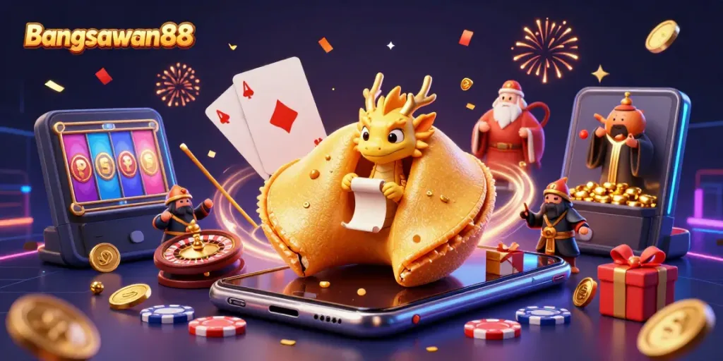 Bangsawan88 showcases captivating slot games and vibrant casino energy with golden coins and festive visuals.