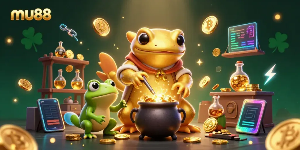 Engage in thrilling gameplay at mu88 with a magical illustration featuring casino-themed characters and glowing assets.