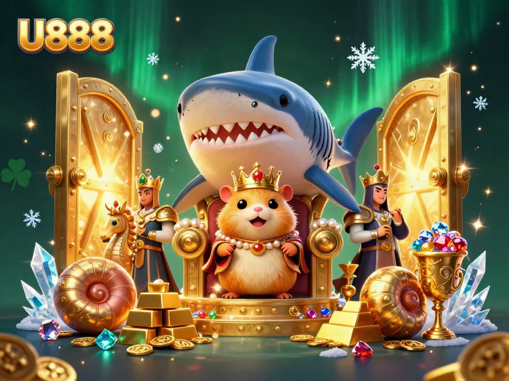 Experience thrilling games at U888 with vibrant casino illustrations featuring a golden hamster king.
