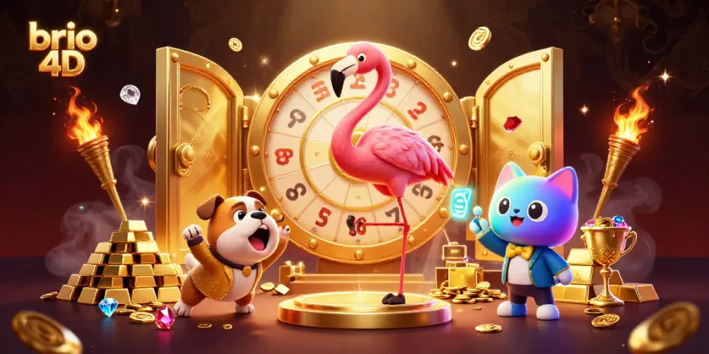 Spin the giant prize wheel in the exciting brio 4d game show scene filled with treasures and gems.