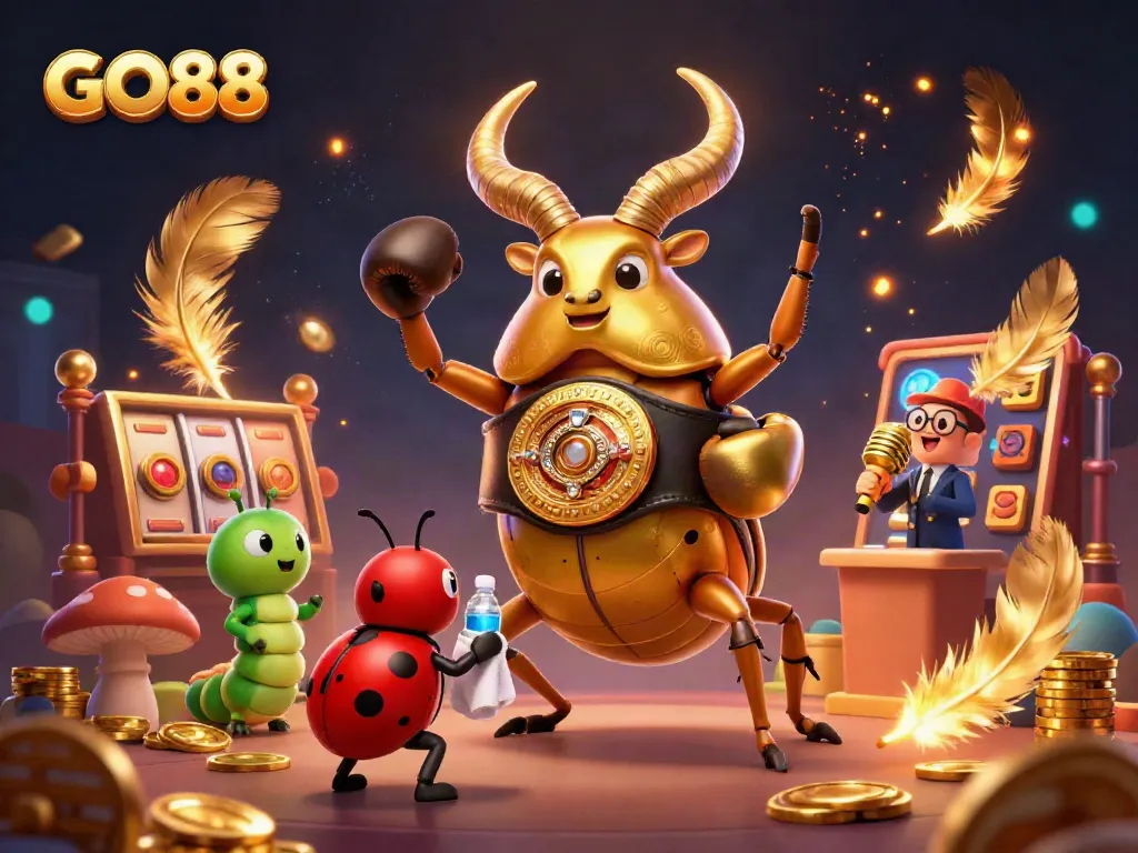 Experience excitement at GO88 with a unique 3D casino scene featuring a champion beetle in action.