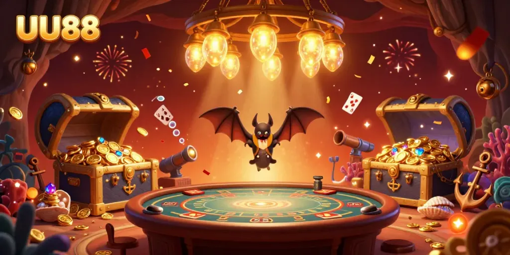 Experience the excitement of UU88 with glowworms illuminating a vibrant cave casino, creating a thrilling gambling atmosphere.